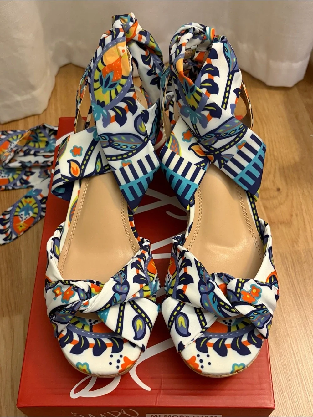 Impo Floral Tie-Wrap Cork Wedge Sandal Heels